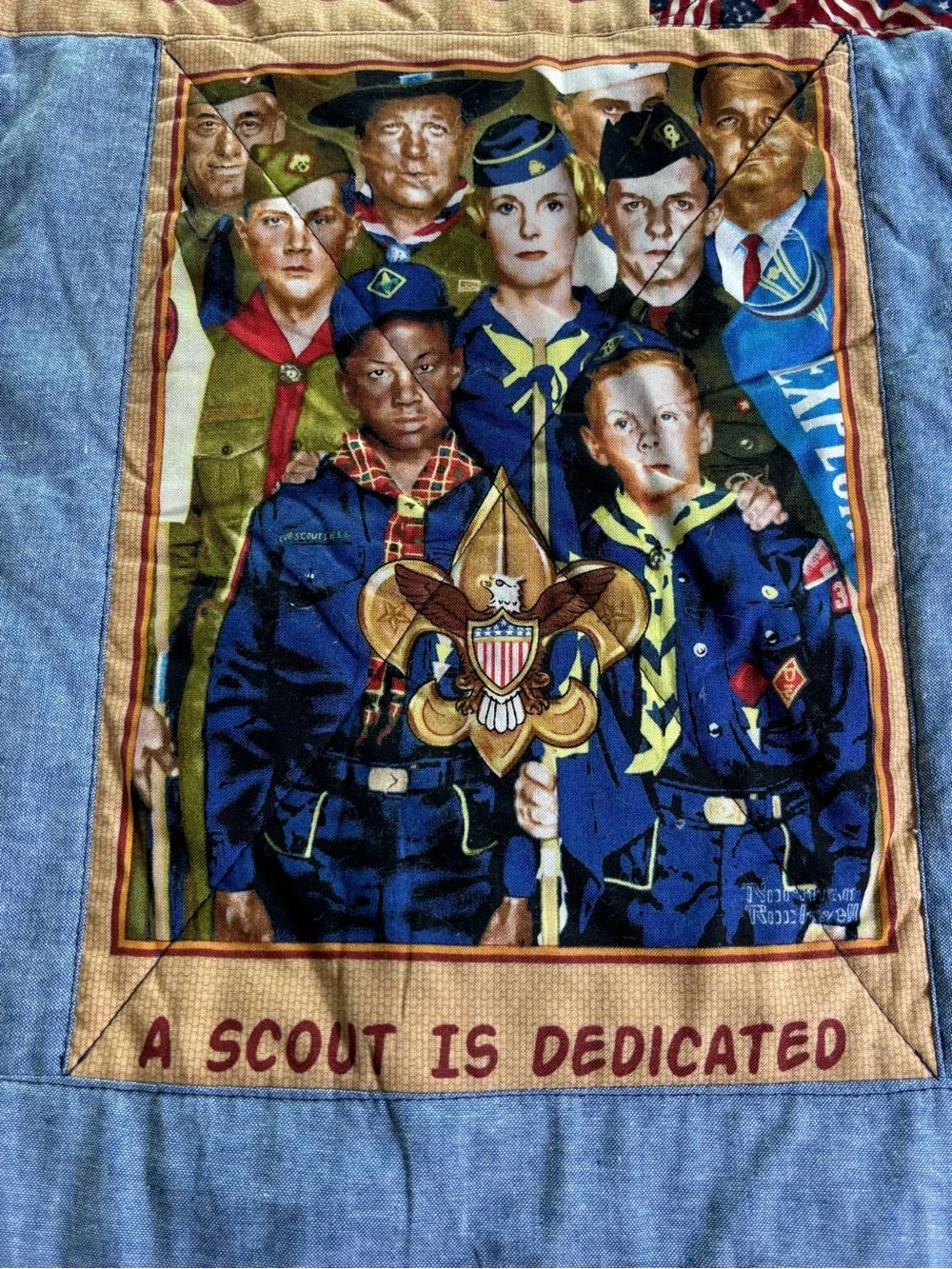 Handmade Boy Scouts Quilt 55x51 Patriotic Patchwork Camping Scout Throw Blanket